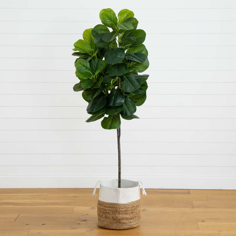 6’ Fiddle Leaf Fig Artificial Tree in Handmade Natural Jute and Cotton Planter