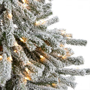 6’ Flocked Long Vermont Pine Tree with 758 Branches and 250 LED Lights in Decorative Planter
