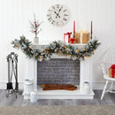 6’ Flocked Mixed Pine Artificial Christmas Garland with 50 LED Lights, Pine Cones and Berries