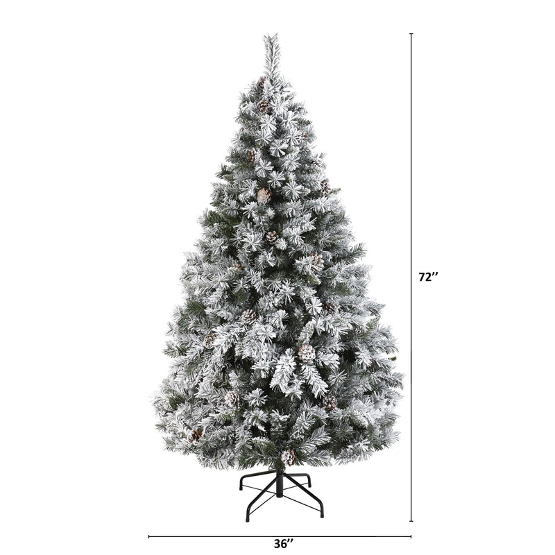 6' Flocked White River Mountain Pine Artificial Christmas Tree with Pinecones, photo 2 of 5