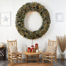 6’ Giant Flocked Christmas Wreath with Pinecones, 600 Clear LED Lights and 1000 Bendable Branches