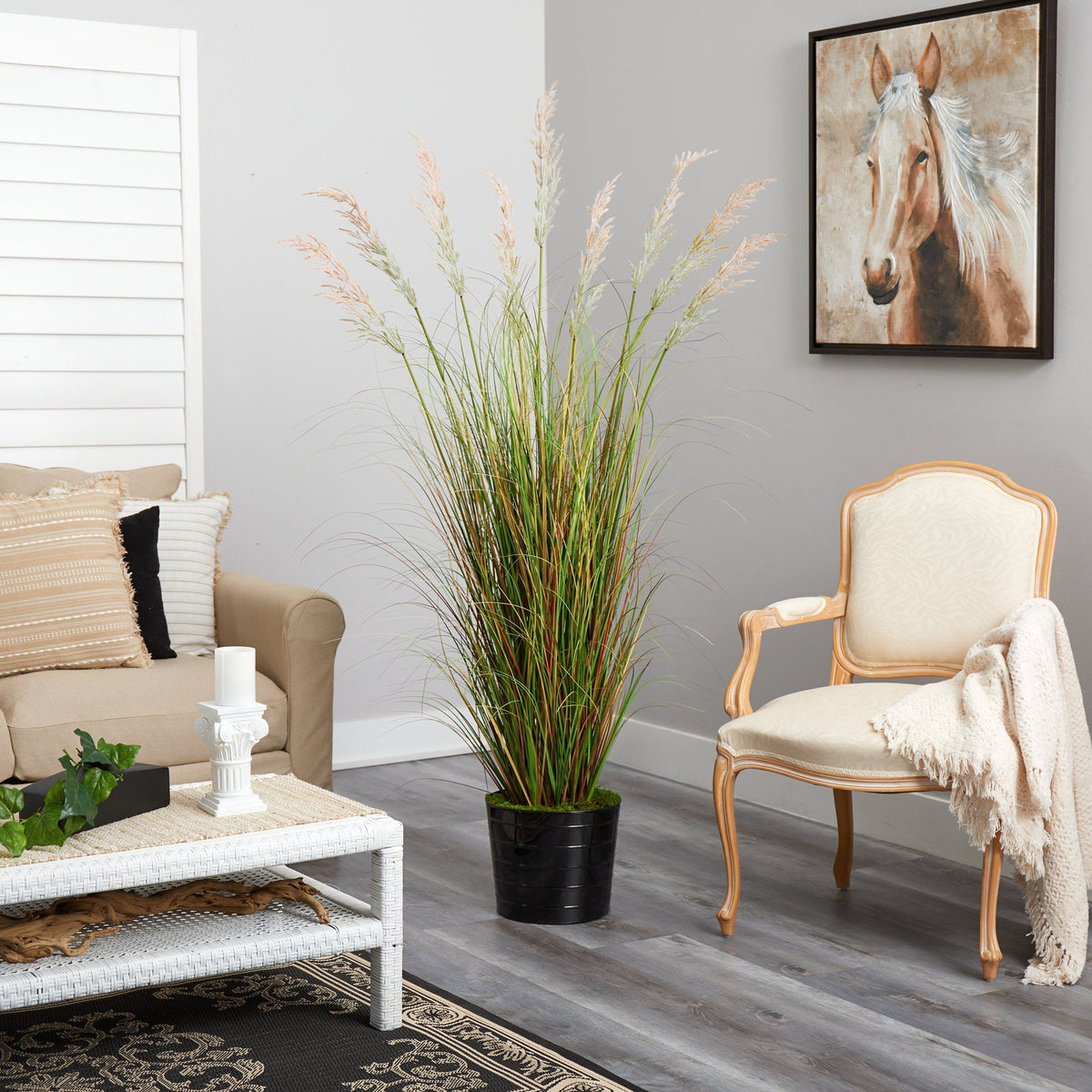 6’ Artificial Grass Plant in Black Tin Planter, photo 4 of 4