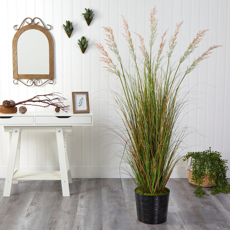 6’ Artificial Grass Plant in Black Tin Planter, photo 3 of 4