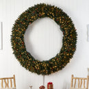6’ Large Flocked Wreath with Pinecones, Berries, 600 Clear LED Lights and 1080 Bendable Branches