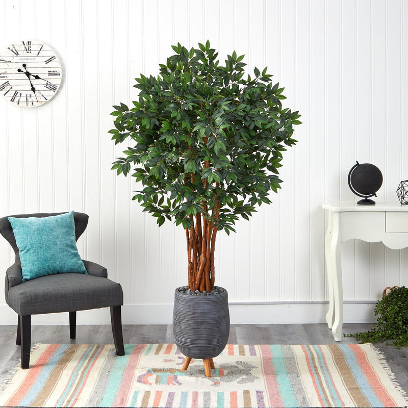 6’ Lychee Artificial Tree in Gray Planter with Stand, photo 3 of 4