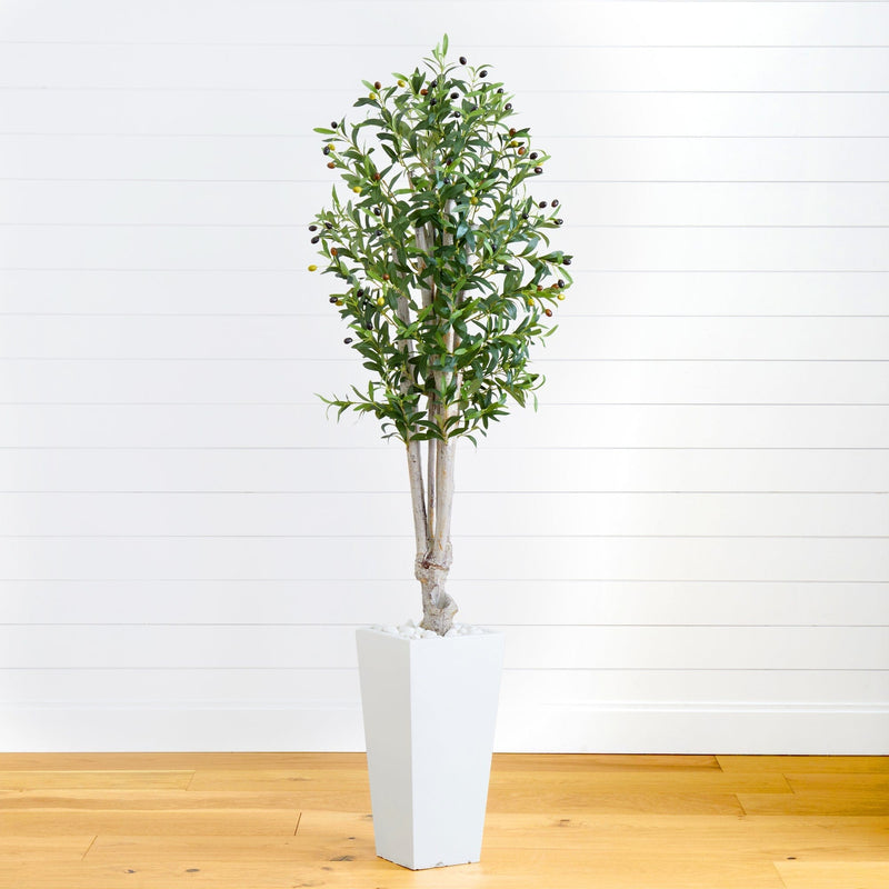 6' Olive Artificial Tree in White Tower Planter