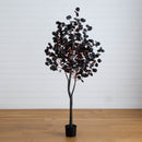 6' Pre-Lit Artificial Halloween Black Eucalyptus Tree with 300 Orange & Purple LED Lights