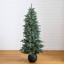 6' Pre-Lit Artificial Pine Christmas Tree in Round Black Decorative Planter with 60 Warm White LED Lights