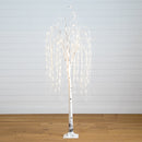 6’ Pre-Lit Artificial White Weeping Willow Tree with 160 Warm White LED Lights