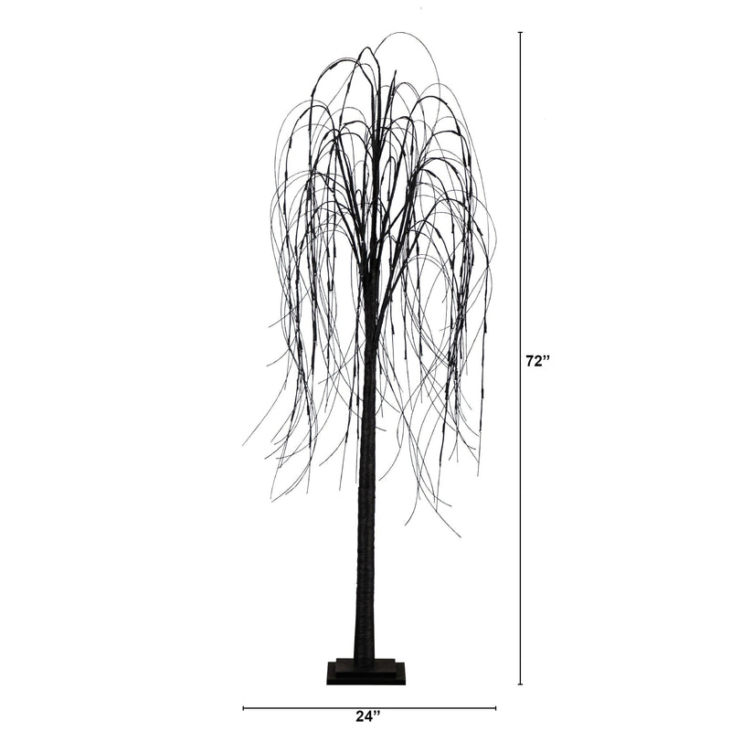 6’ Pre-Lit Halloween Black Willow Artificial Tree with 160 Orange & Purple LED Lights