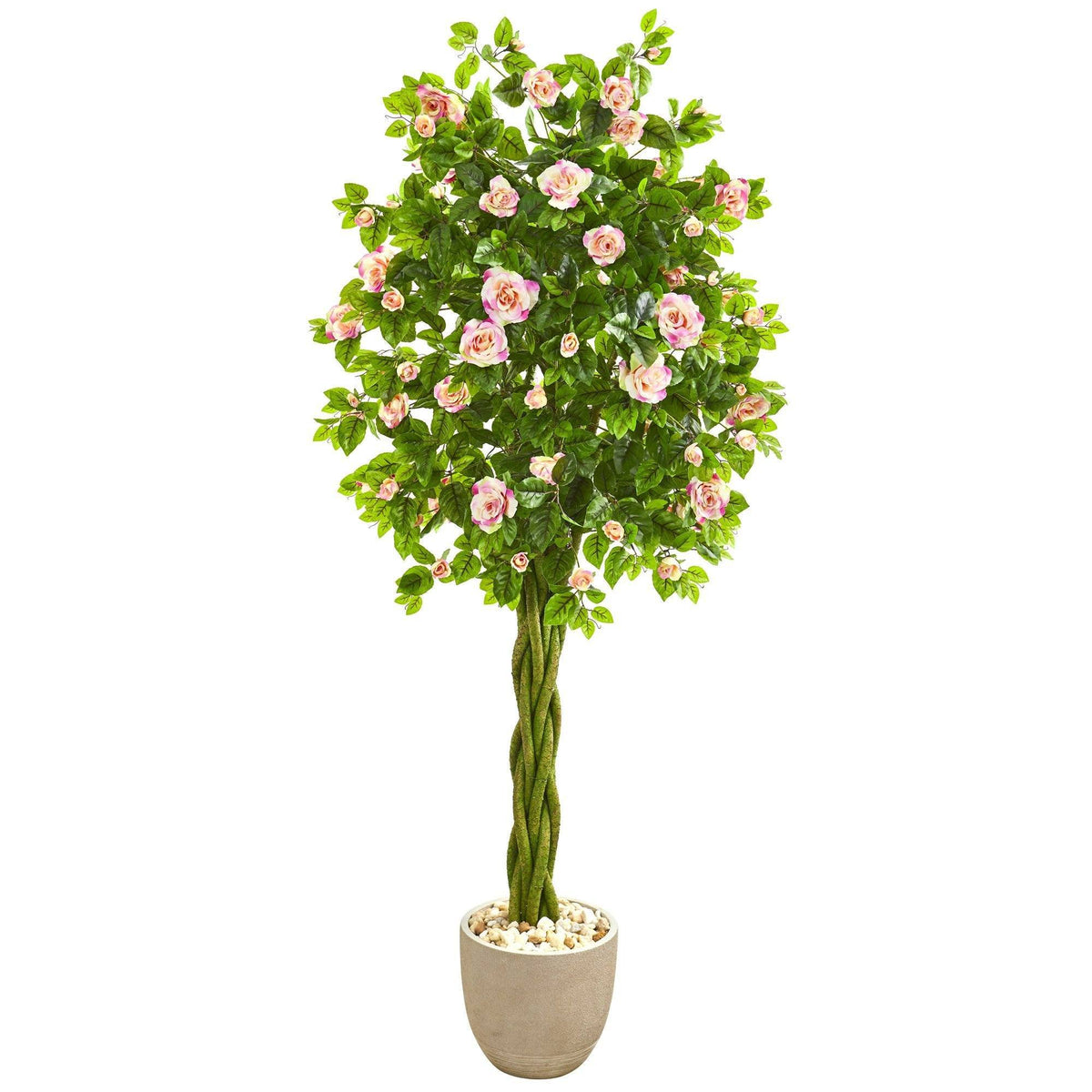 6’ Rose Artificial Tree in Sand Stone Planter