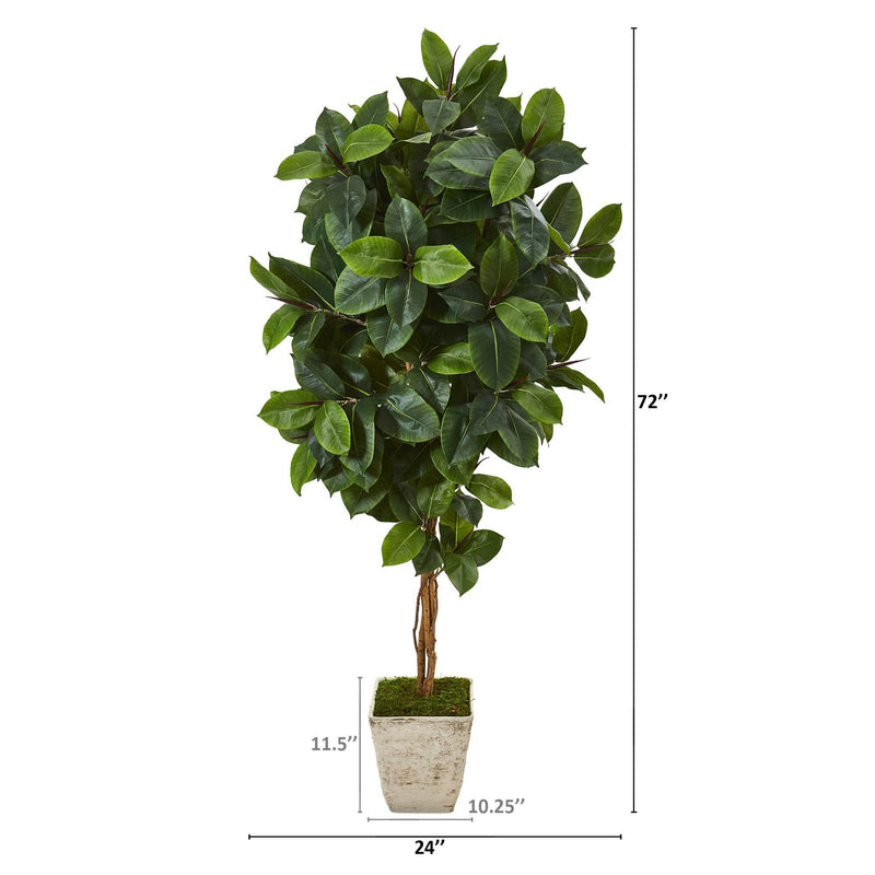 6’ Rubber Leaf Artificial Tree in Country White Planter, photo 2 of 2
