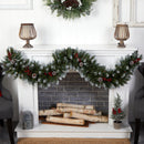 6' Snow Tipped Extra Wide Christmas Garland with Pinecones, Berries and 100 Multicolor LED Lights