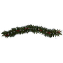6' Snow Tipped Extra Wide Christmas Garland with Pinecones, Berries and 100 Multicolor LED Lights
