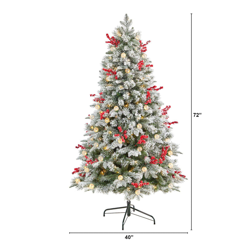 6' Snow Tipped Norwegian Fir Pre-Lit Tree with 200 LED Lights, 50 LED Globe Lights