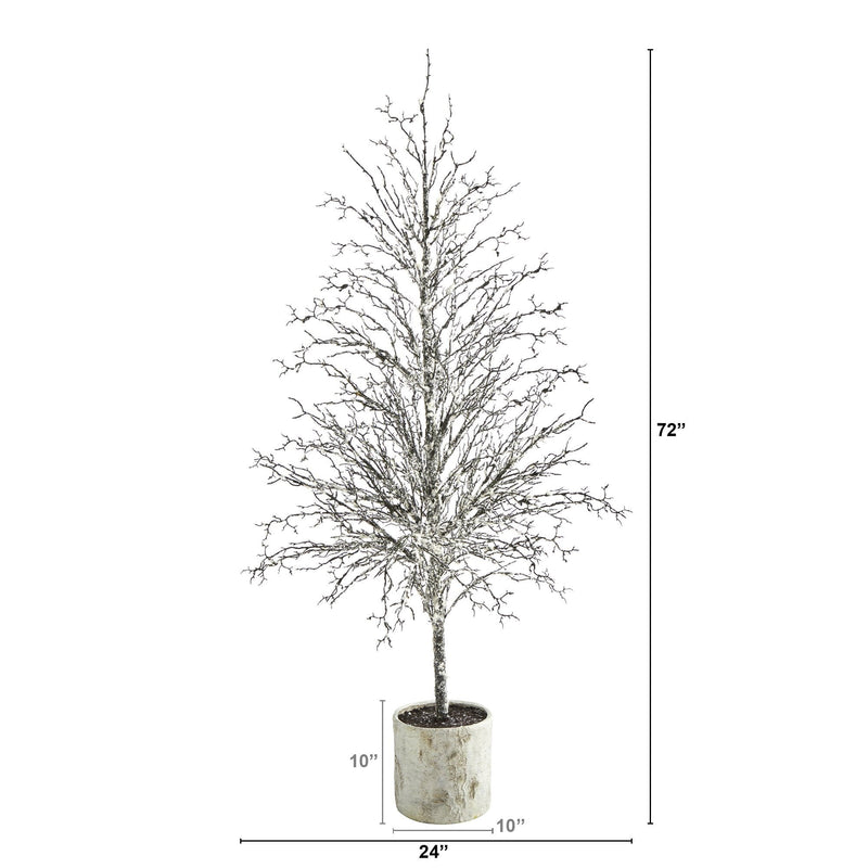 6’ Snowed Twig Artificial Christmas Tree in Decorative Planter