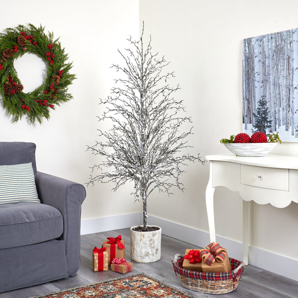 6’ Snowed Twig Artificial Christmas Tree in Decorative Planter, photo 4 of 4