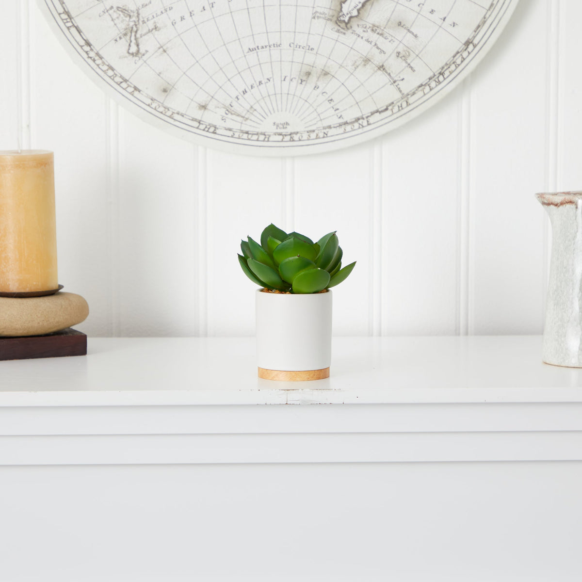 6” Succulent Artificial Plant in White Ceramic Planter, photo 4 of 4