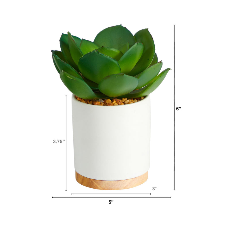 6” Succulent Artificial Plant in White Ceramic Planter, photo 2 of 4
