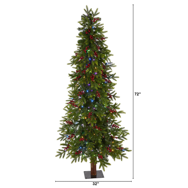 6' Victoria Fir Artificial Christmas Tree with 250 Multi-Color (Multifunction) LED Lights, Berries and 415 Bendable Branches