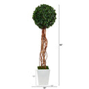 62” English Ivy Single Ball Artificial Topiary Tree in White Metal Planter (Indoor/Outdoor)