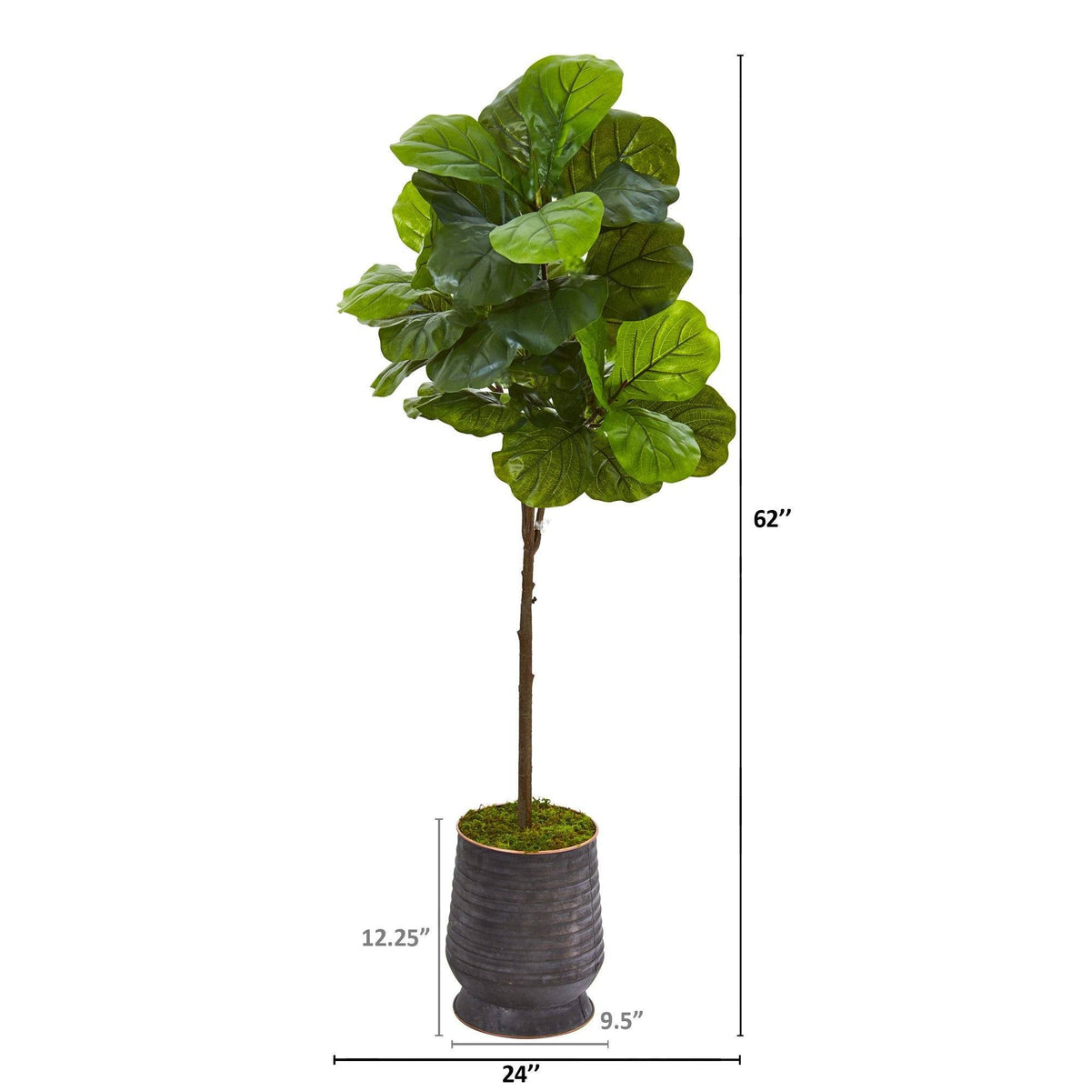 62” Fiddle Leaf Artificial Tree in Ribbed Metal Planter (Real Touch), photo 2 of 2