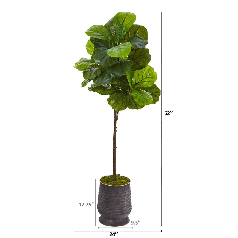 62” Fiddle Leaf Artificial Tree in Ribbed Metal Planter (Real Touch), photo 2 of 2