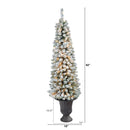 62” Flocked Pencil Artificial Christmas Tree with 200 Clear Lights and 318 Bendable Branches in Charcoal Urn