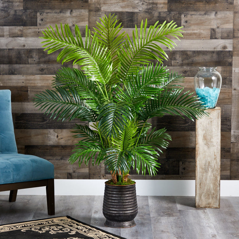 62” Hawaii Palm Artificial Tree in Ribbed Metal Planter, photo 3 of 3