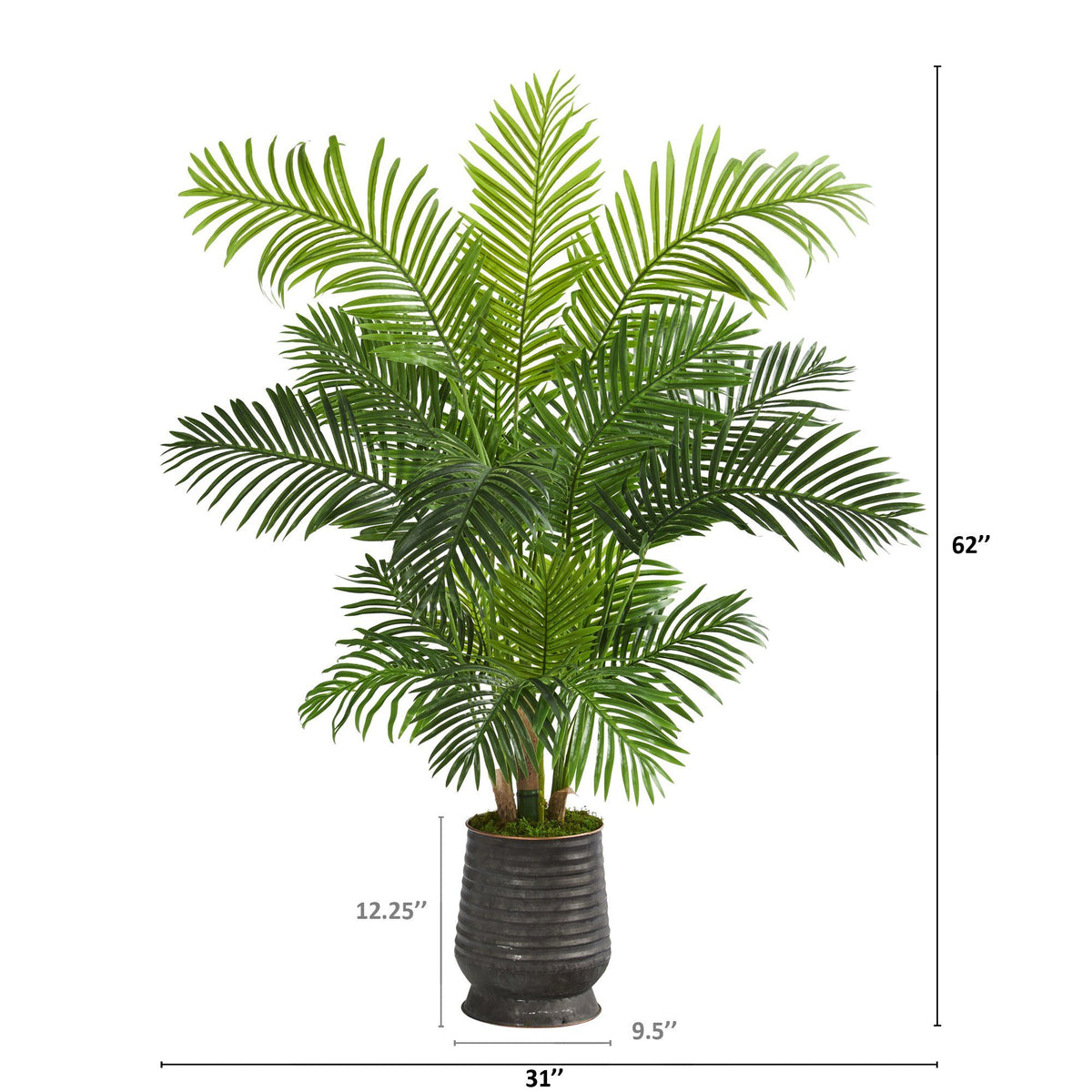 62” Hawaii Palm Artificial Tree in Ribbed Metal Planter, photo 2 of 3