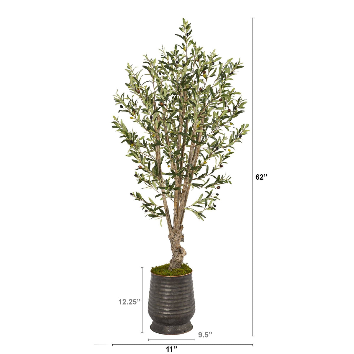 62” Olive Artificial Tree in Ribbed Metal Planter, photo 7 of 8