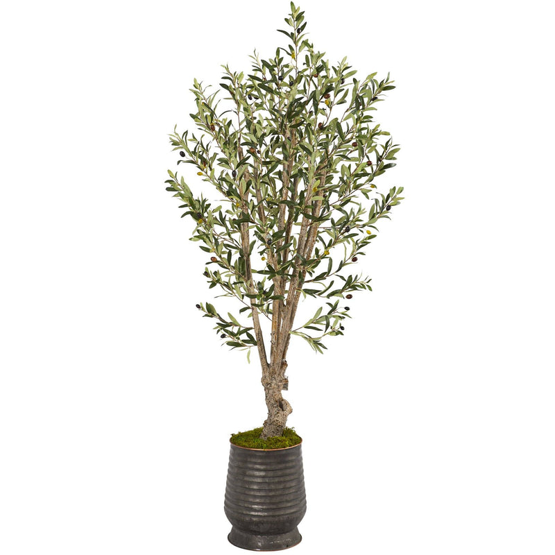 62” Olive Artificial Tree in Ribbed Metal Planter, photo 8 of 8