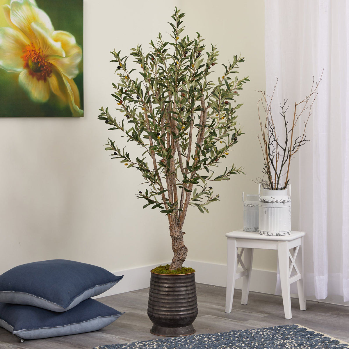 62” Olive Artificial Tree in Ribbed Metal Planter, photo 6 of 8