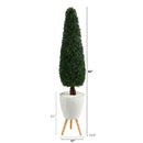 63” Boxwood Topiary Artificial Tree in White Planter with Stand (Indoor/Outdoor)