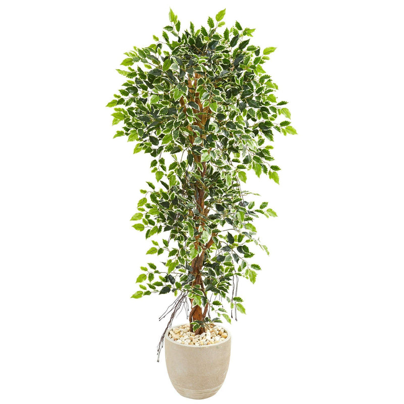 63” Elegant Ficus Artificial Tree in Sandstone Planter, photo 3 of 3