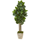 63” Rubber Leaf Artificial Tree in Country White Planter