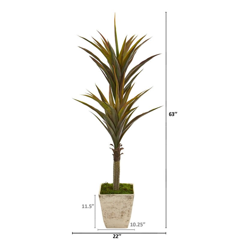 63” Yucca Artificial Tree in Country White Planter, photo 2 of 2