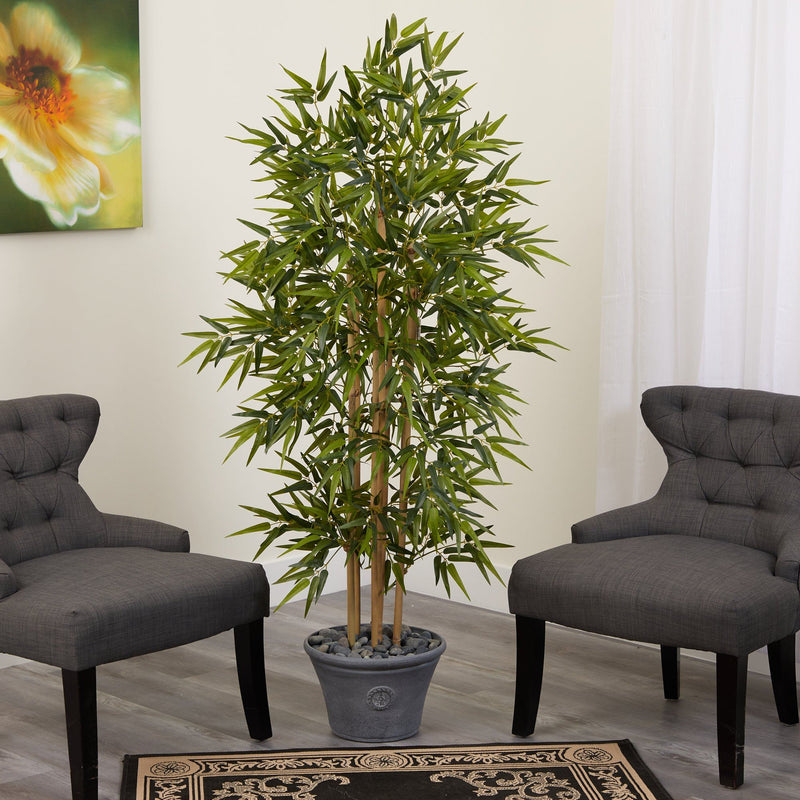 64” Bamboo Artificial Tree in Gray Planter, photo 3 of 3