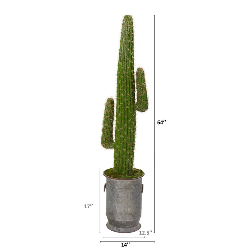 64” Cactus Artificial Plant in Copper Trimmed Metal Planter, photo 2 of 2