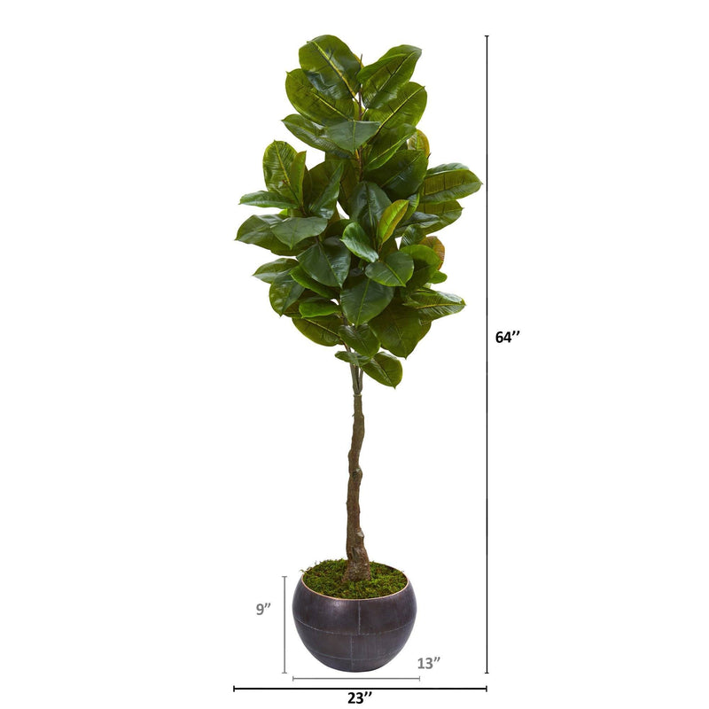 64” Rubber Leaf Artificial Tree in Metal Planter (Real Touch), photo 2 of 2