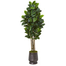 64” Rubber Leaf Artificial Tree in Ribbed Metal Planter