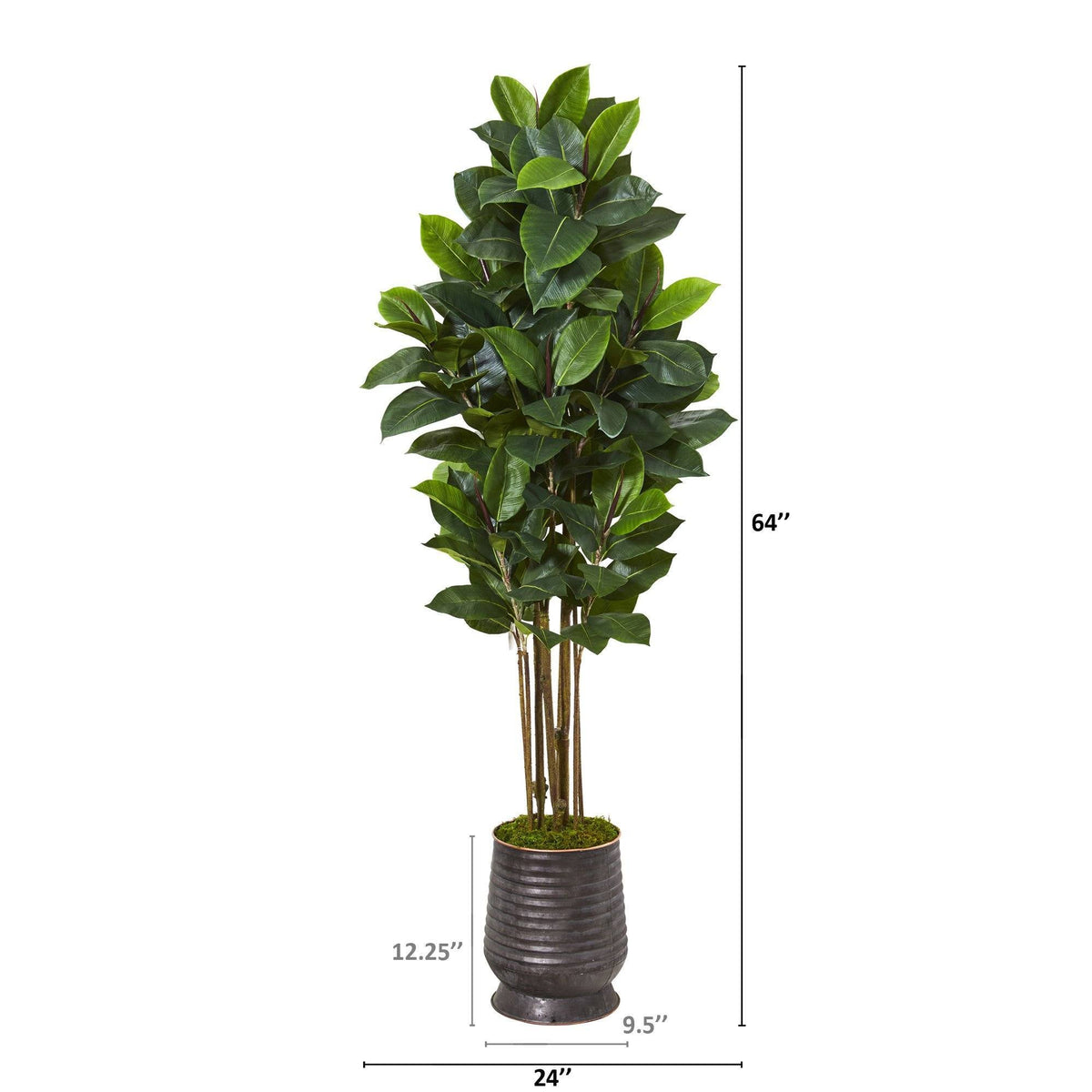 64” Rubber Leaf Artificial Tree in Ribbed Metal Planter, photo 2 of 2
