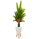 64” Traveler's Palm Artificial Tree in White Planter with Stand