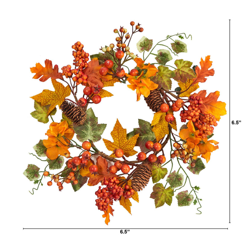 6.5” Autumn Hydrangea and Pinecones Artificial Wreath (Set of 2), photo 2 of 4