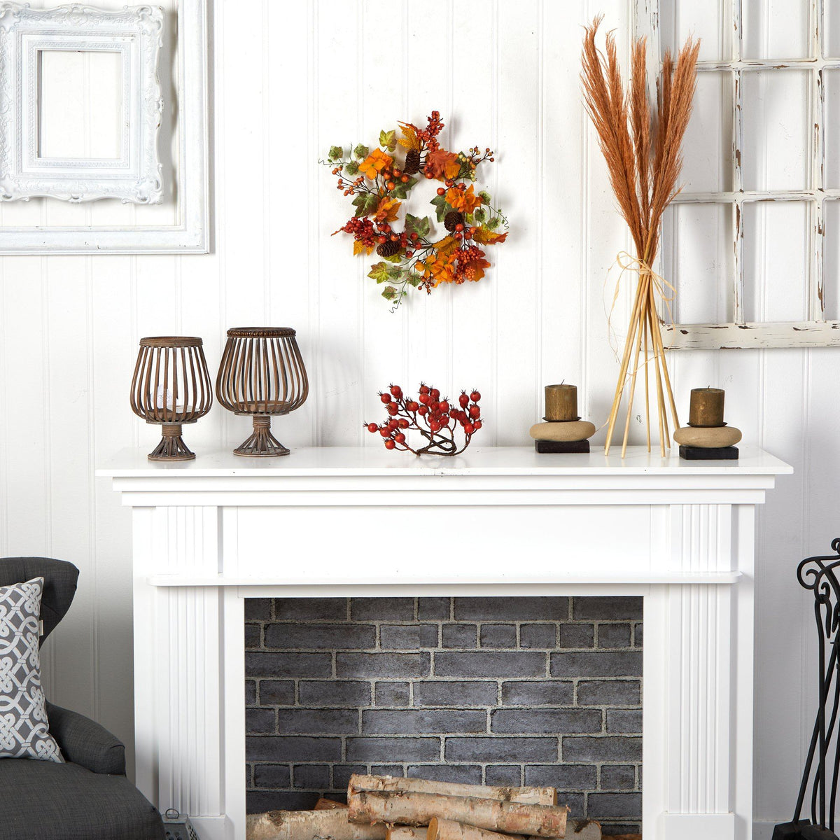 6.5” Autumn Hydrangea and Pinecones Artificial Wreath (Set of 2), photo 4 of 4