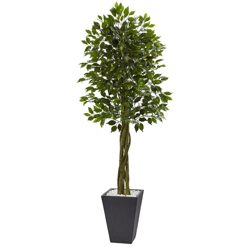 6' Ficus Tree with Slate Planter UV Resistant (Indoor Outdoor)