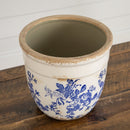 6.5” Floral Tuscan Ceramic Blue Scroll Planter