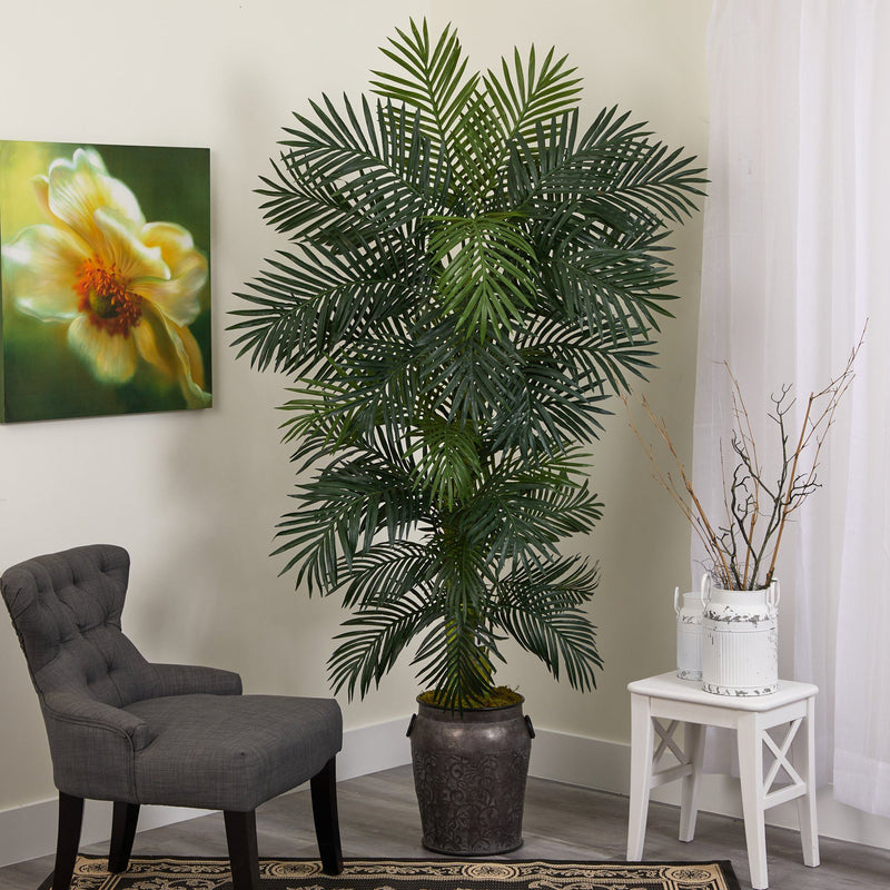 6.5’ Golden Cane Artificial Palm Tree in Metal Planter