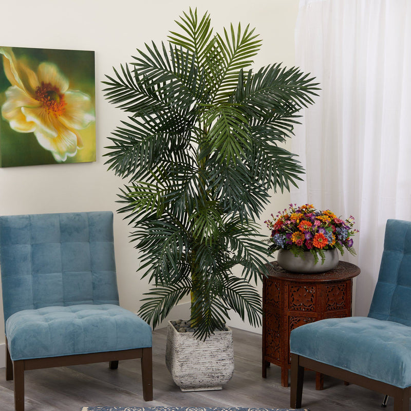 6.5’ Golden Cane Artificial Palm Tree in White Planter, photo 3 of 3