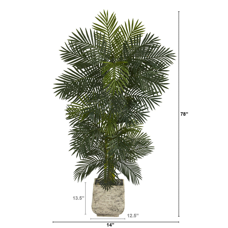 6.5’ Golden Cane Artificial Palm Tree in White Planter, photo 2 of 3